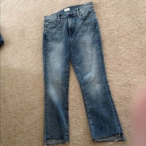 MOTHER Faded Blue Straight Jeans step cut hem
